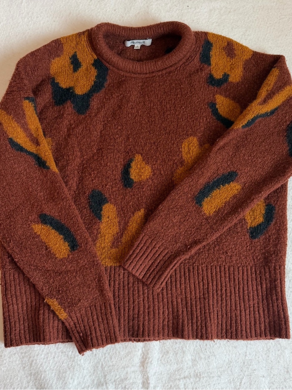 Madewell Leopard Intarsia Fulton Pullover Sweater Size M